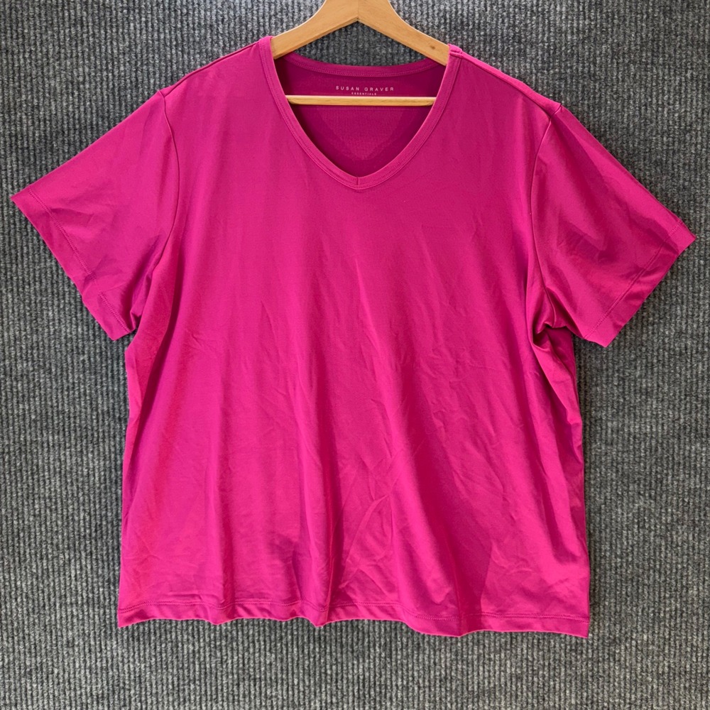 Susan Graver Essentials Butterknit V-Neck Short Sleeve‎ T-Shirt Casual Pink 1X